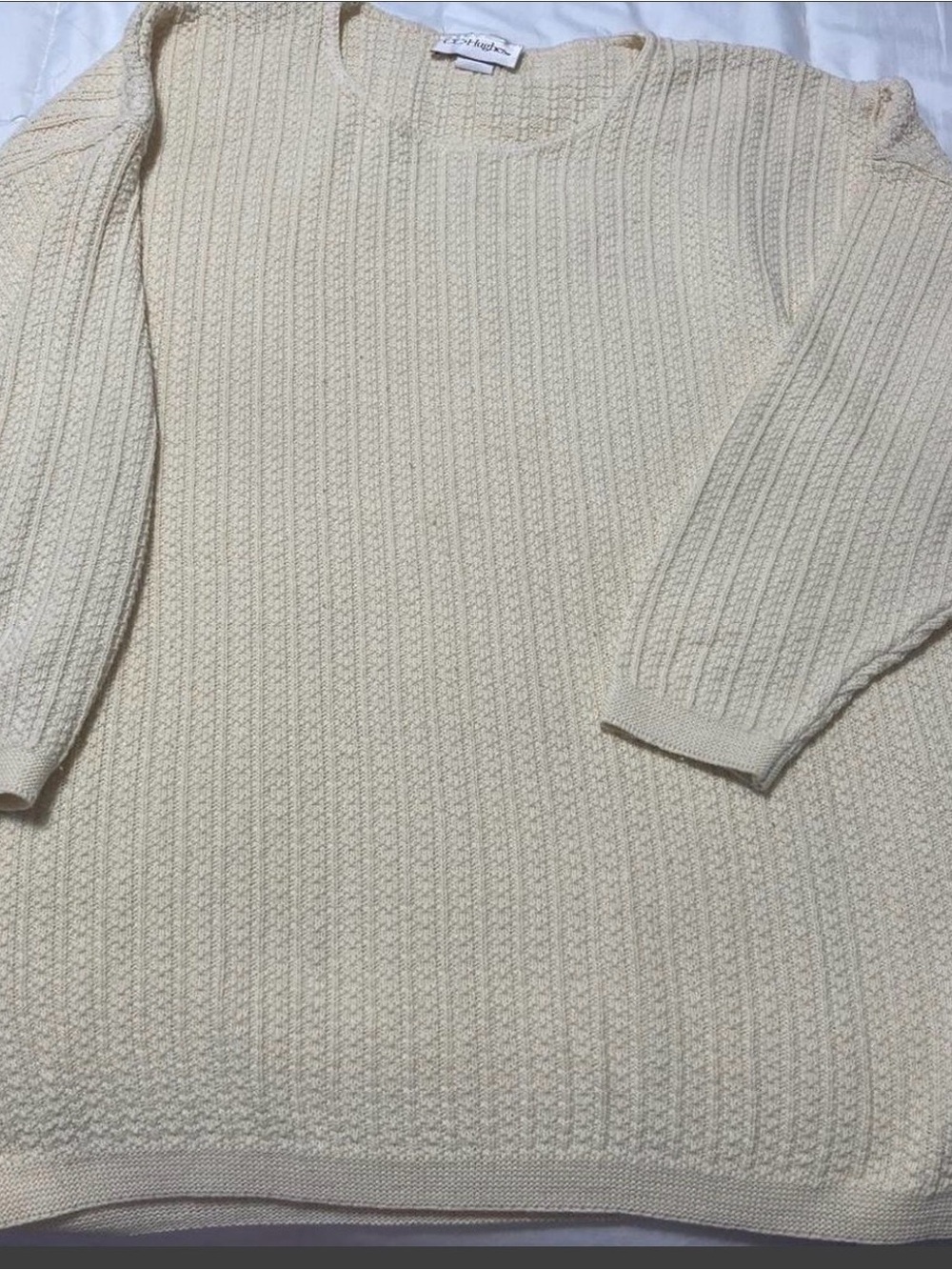 Vintage 90’s C.C. Hughes Cream Knit Sweater 3X Plus Size Made in USA Old Money